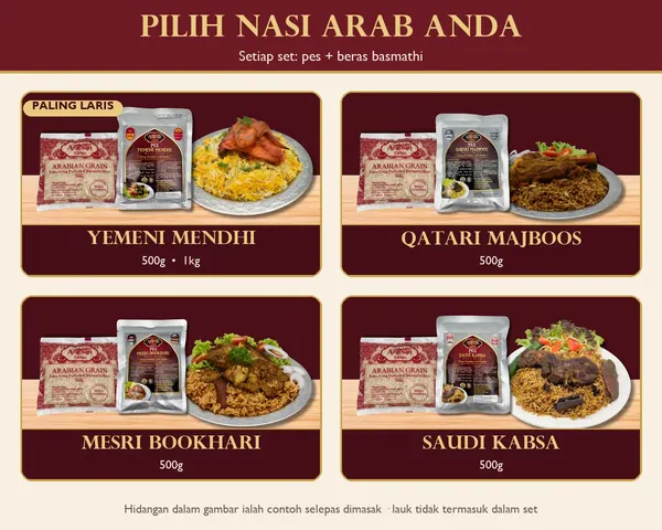 Empat pilihan pes nasi arab Arabian Kitchen termasuk Qatari Majboos