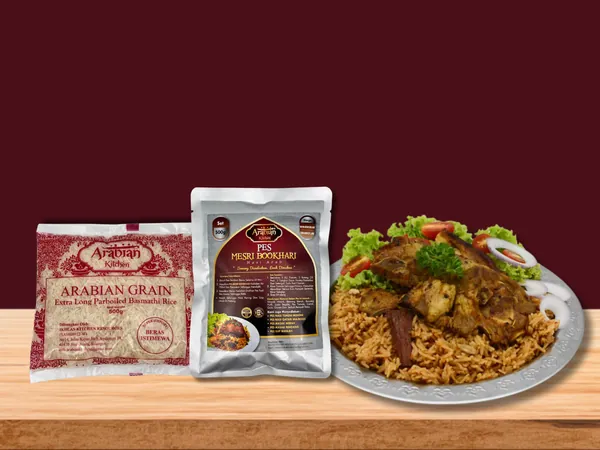 Set Pes Mesri Bookhari: pek pes, beras Arabian Grain dan contoh hidangan