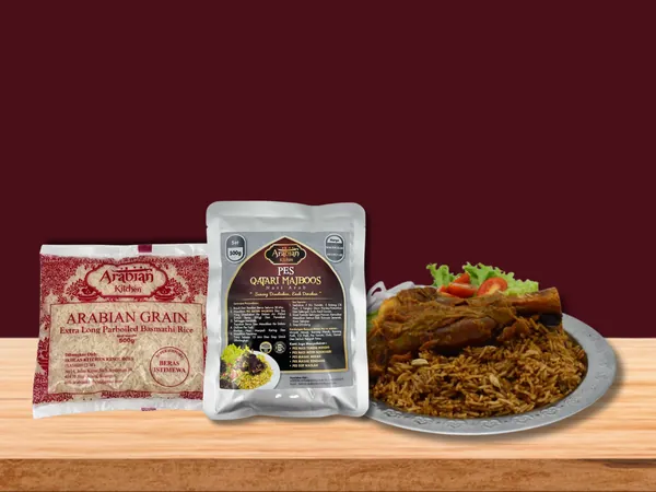 Set Pes Qatari Majboos: pek pes, beras Arabian Grain dan contoh hidangan
