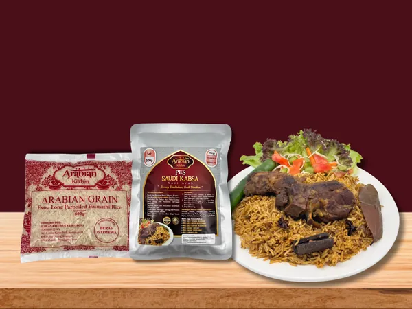 Set Pes Saudi Kabsa: pek pes, beras Arabian Grain dan contoh hidangan
