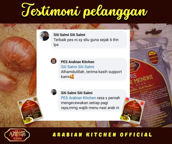 Grafik testimoni: komen Facebook pelanggan Siti Salmi